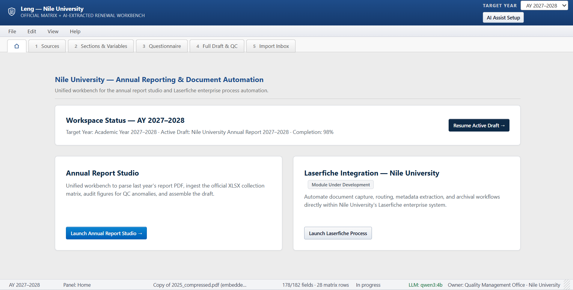 Leng — Nile University Official Matrix + AI-Extracted Renewal Workbench